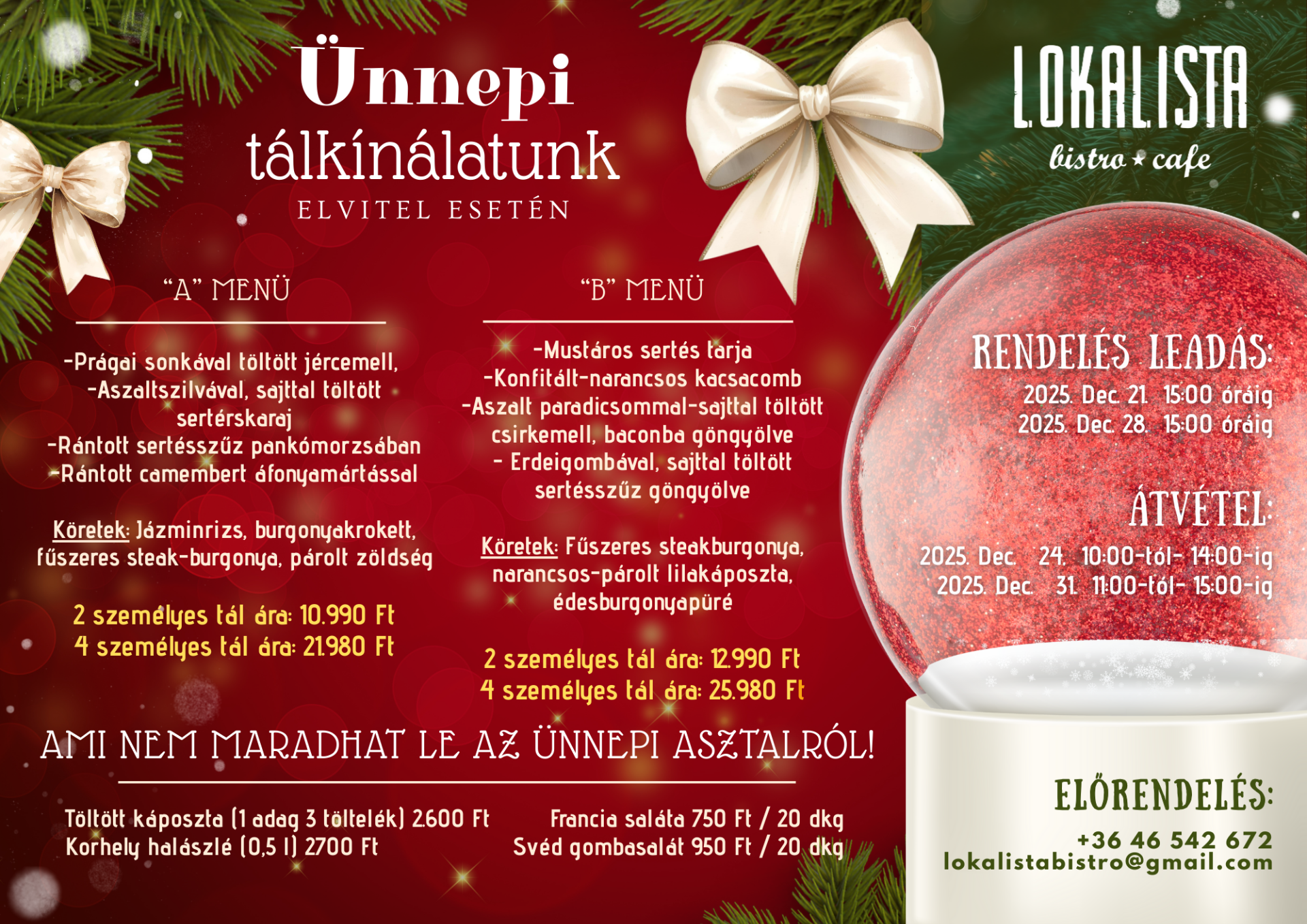 Ünnepi tálkínálatunk elvitel esetén